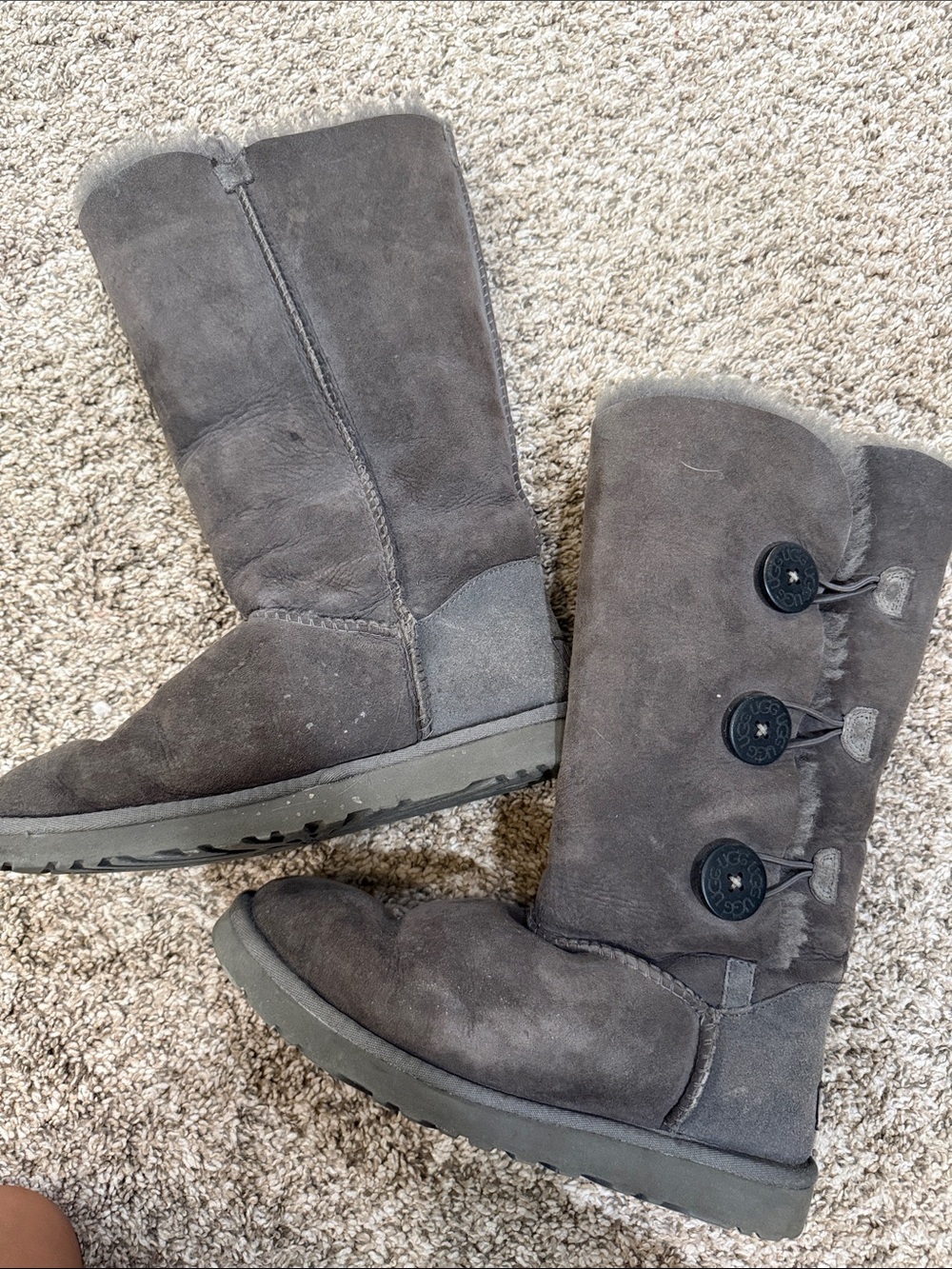 Gray Uggs - tall Bailey button